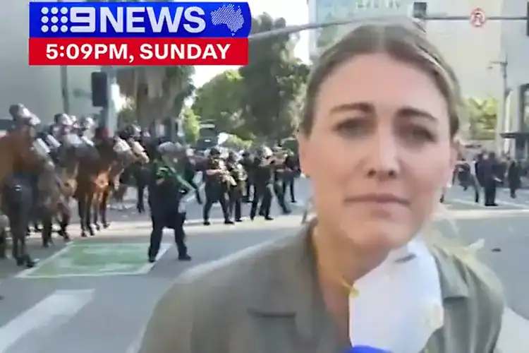 A reporter was “caught in the crossfire” after being shot by a rubber bullet while covering immigration protests in Los Angeles on live television.