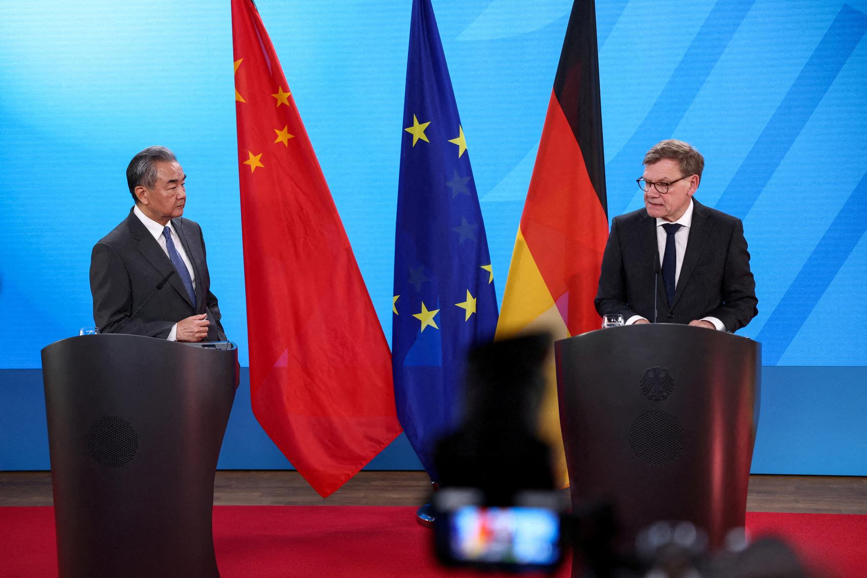 China is under military threat from Japan, Wang informs the German foreign minister.