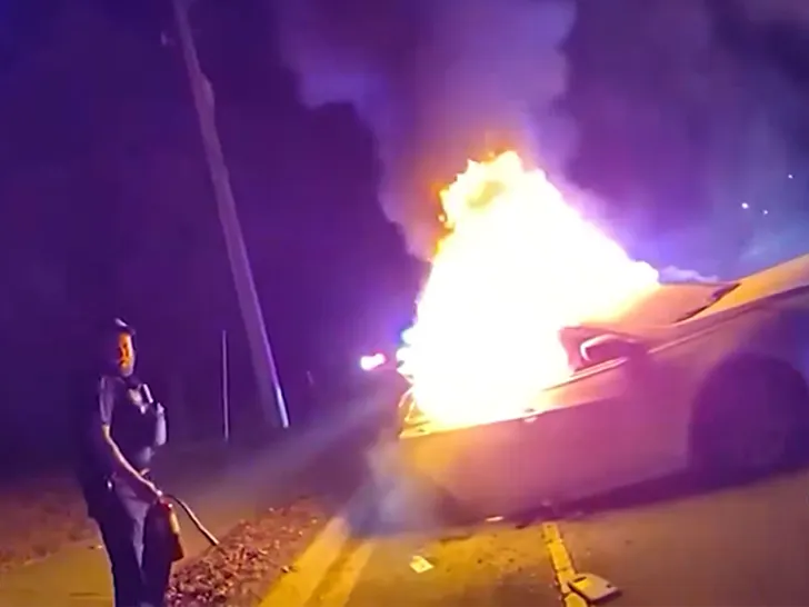 Cop Pulls Woman From Burning Vehicle After Carjacking Crash, on Video